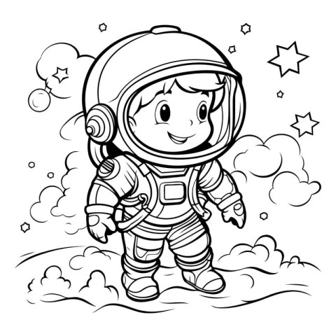 Coloring book for children: Astronaut in space. Vector illustrat