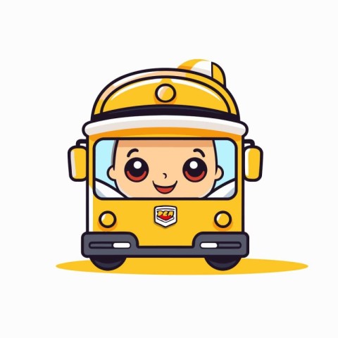 cute little boy with firefighter uniform in bus vector illustrat