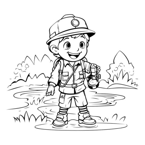 Coloring Page Outline Of a Boy Scout or Explorer Cartoon Charact