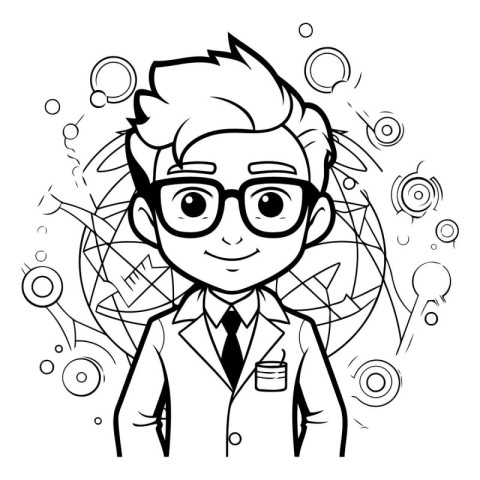 Vector illustration of a male scientist in a lab coat and glasse