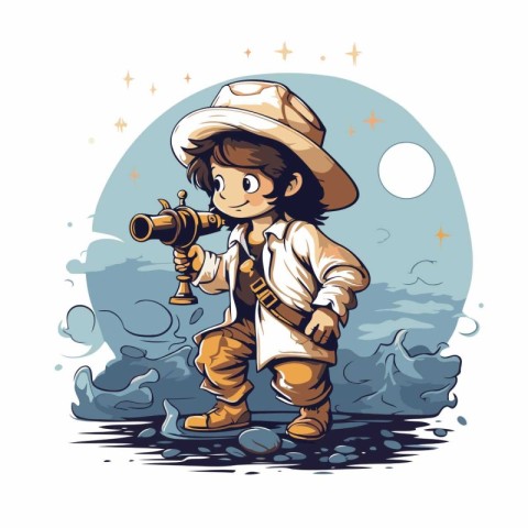 Vector illustration of a boy in a pirate costume with a spyglass