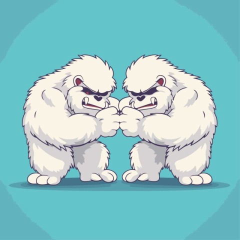 Angry cartoon white bears fight. Vector illustration isolated on