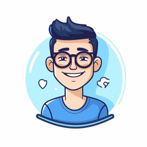 Cute boy with glasses and blue t-shirt. Vector illustration.