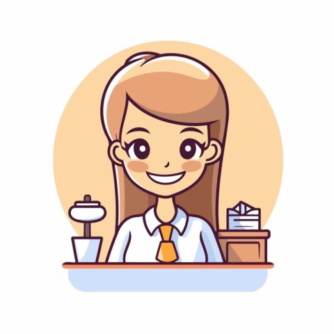 Cute businesswoman in office. Vector flat cartoon character illu