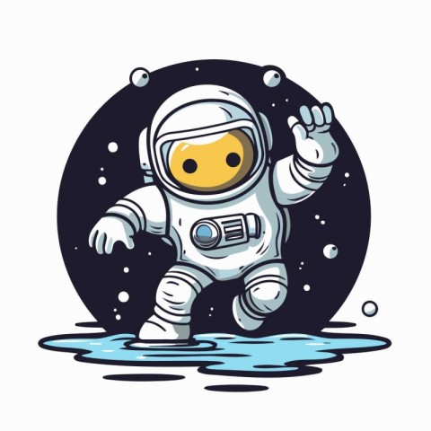 Astronaut in the water. Vector illustration on white background.