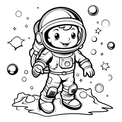 Vector illustration of Cute Cartoon Astronaut on the Rocks. Colo