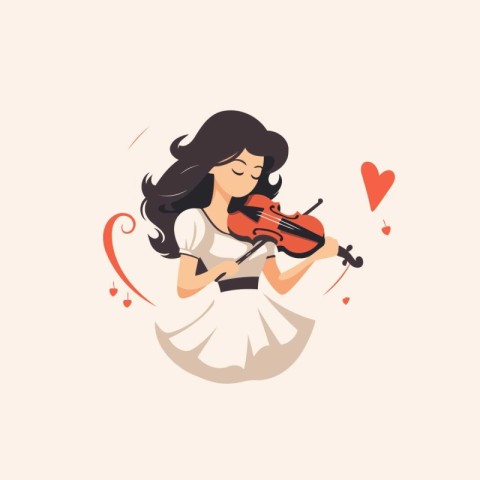 Beautiful girl playing the violin. Vector illustration in flat s