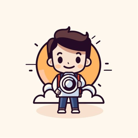 Cute photographer with camera. Vector illustration. Flat design