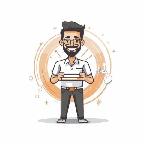 Hipster man holding books. Vector illustration in cartoon style.