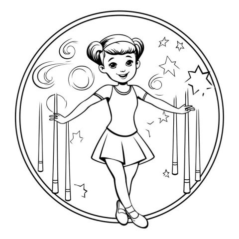 Cute little girl doing gymnastics in circle frame vector illustr