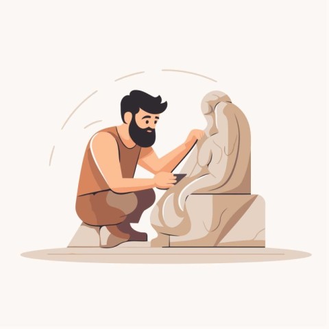 The sculptor works with stone. Vector illustration in cartoon st