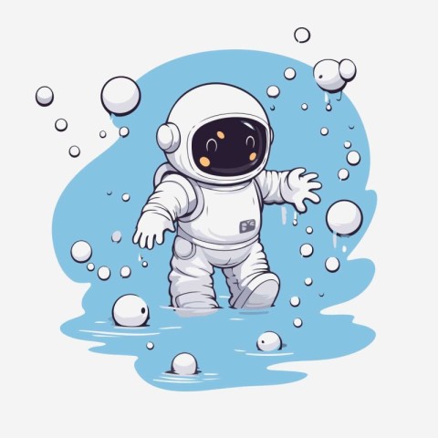 Astronaut in the water with bubbles. Vector cartoon illustration