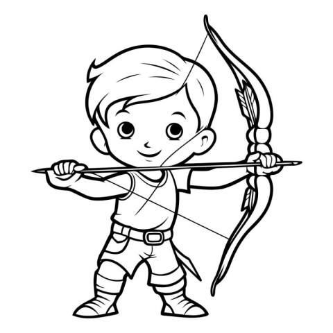 Coloring Page Outline Of Cartoon Boy with Bow and Arrow Vector I