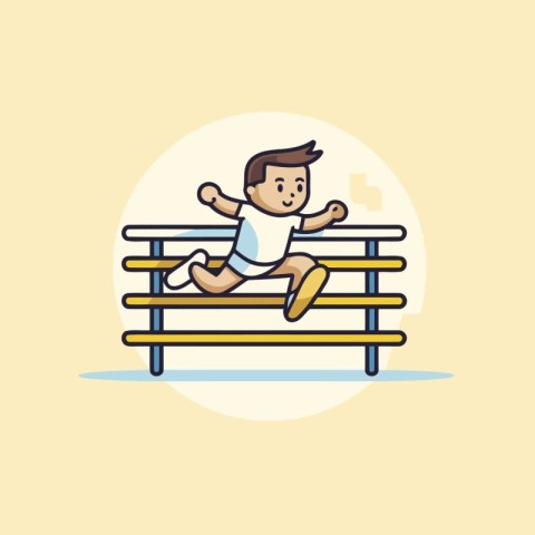 Little boy in a park bench. Vector illustration in cartoon style