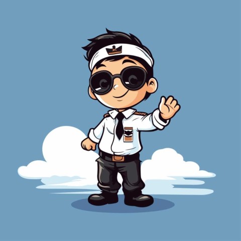 Cute boy in pilot costume. Vector illustration. Cartoon style.