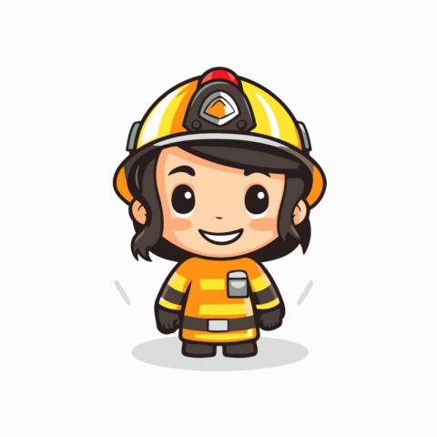 Cute Firefighter Girl Face Cartoon Character Design Vector Illus