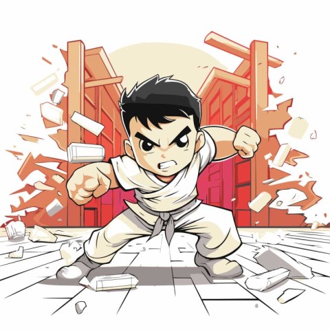 Vector illustration of a cartoon kung fu master ready to fight.