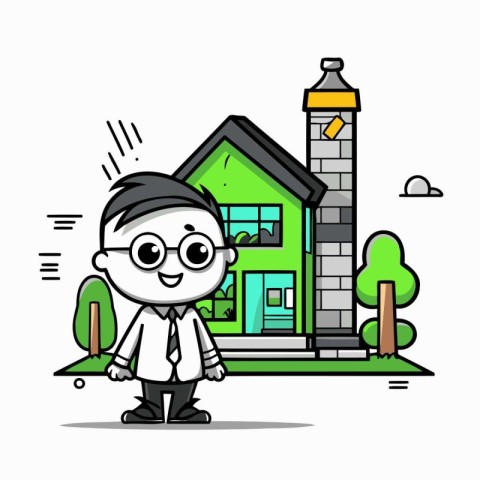 Businessman building a house - Business concept cartoon characte