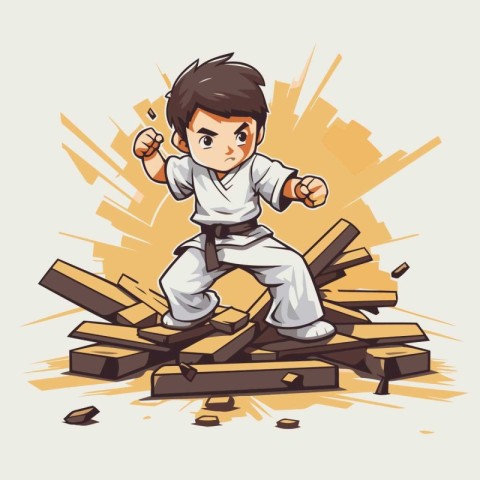 Karate boy cartoon character. Vector illustration of a karate ma