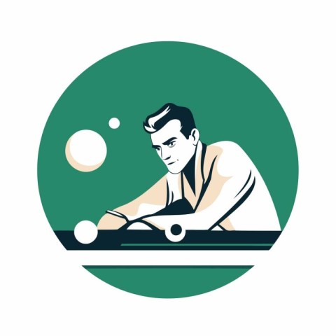 Man playing table tennis round icon. Vector illustration in retr