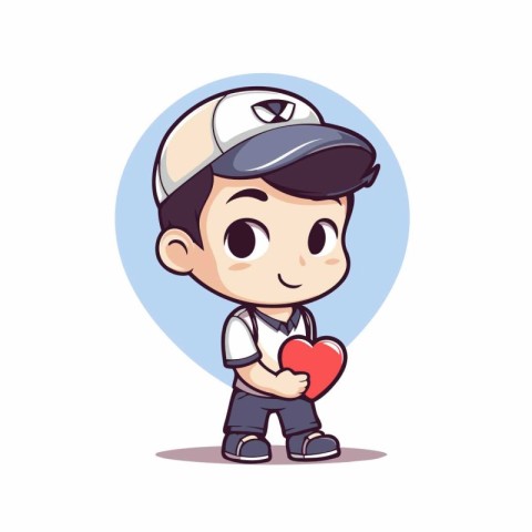 Cute boy with heart in hand. Cute cartoon vector illustration.