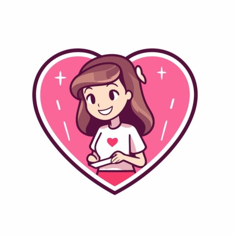 Cute girl in heart shape. Vector illustration for your design.