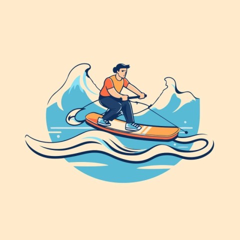 Man riding a water scooter on the waves. Vector illustration.