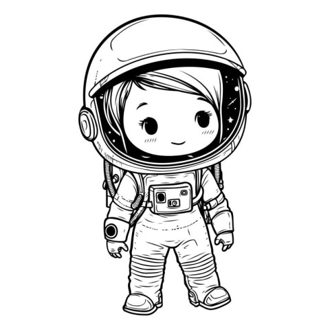 Astronaut girl in spacesuit. Hand drawn vector illustration.