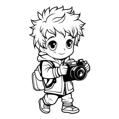 Cute little boy with a camera. Vector illustration for your desi