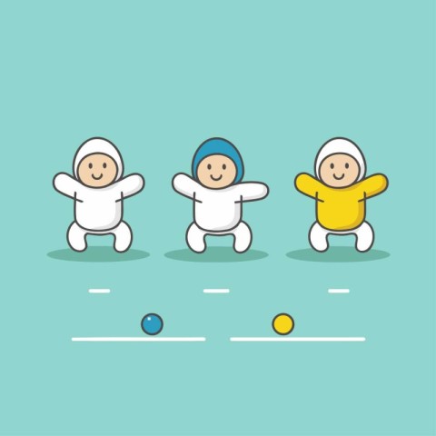 Baby boy and girl playing soccer. Vector illustration in flat st