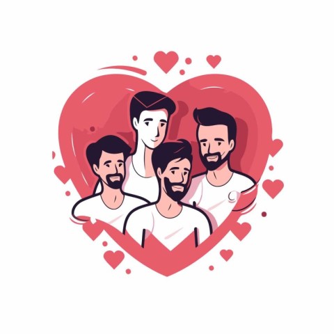 Group of men in heart shape. Vector illustration in cartoon styl