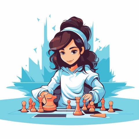 Girl playing chess. Vector illustration in cartoon style isolate