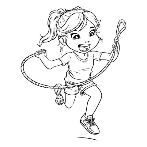 Cute little girl playing with a rope. Vector illustration of a l