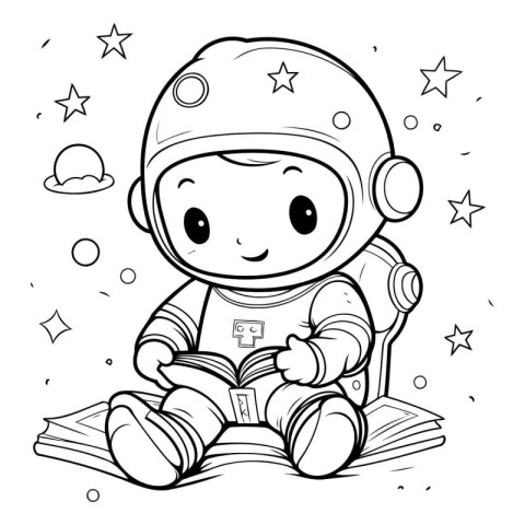 Coloring book for children: astronaut sitting on the book. Vecto