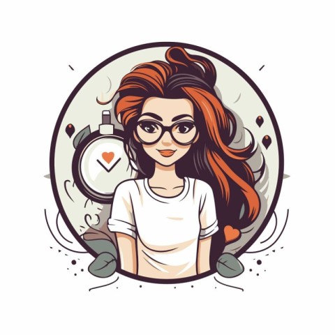 Beautiful girl with a stopwatch in her hand. Vector illustration