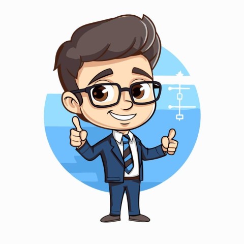 Businessman Thumbs Up - Cute Cartoon Character Vector Illustrati