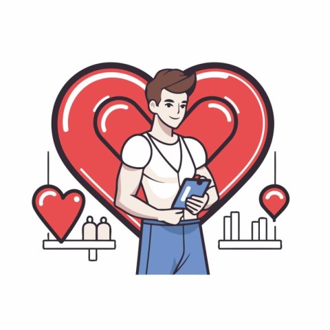 Vector illustration of a young man with a smartphone in the shap