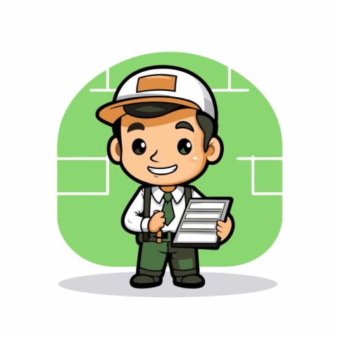 Worker Holding Clipboard - Construction Worker Vector Character