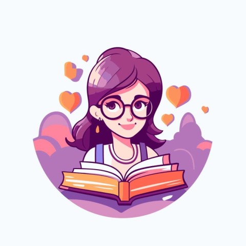 Cute girl reading a book. Vector illustration in cartoon style.