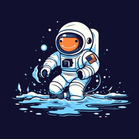 Astronaut in the water. Vector illustration on a dark background