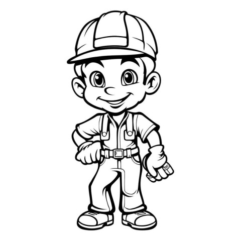 Cute Little Boy Construction Worker Cartoon Mascot Character Vec