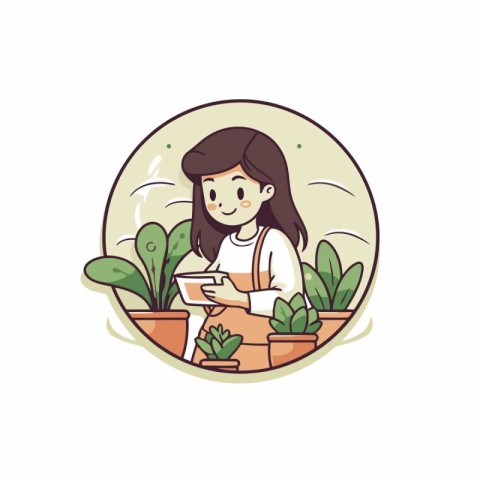 Girl working in the garden. Vector illustration in a flat style.