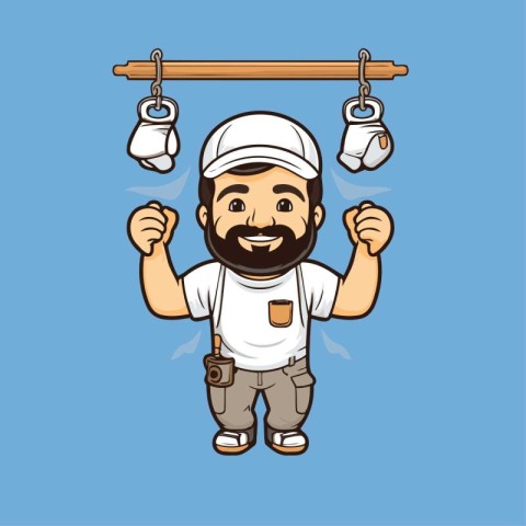 Handyman with a hook. Vector illustration in cartoon style.