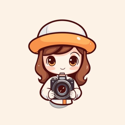 Cute girl photographer with camera. Vector illustration in carto