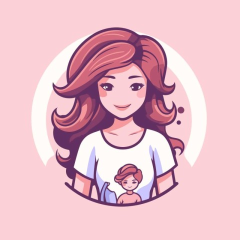 Mother with her baby in her arms. Vector illustration in cartoon