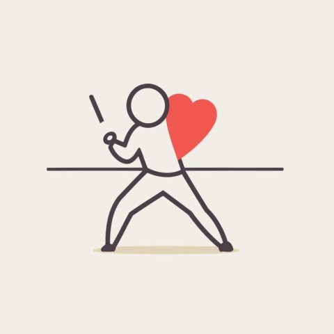 Vector illustration of a man with a baseball bat and a heart.