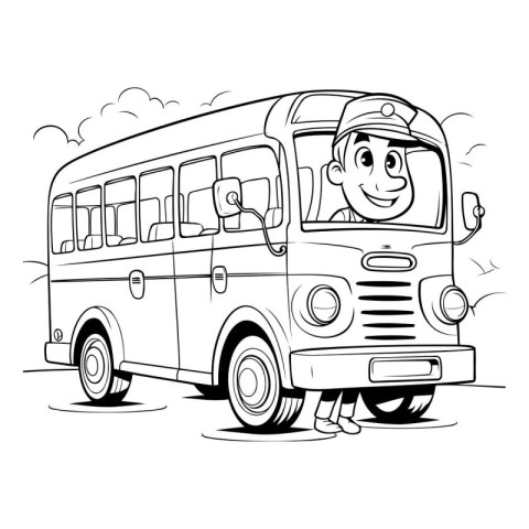 Cartoon illustration of a school bus driver. Coloring book for k