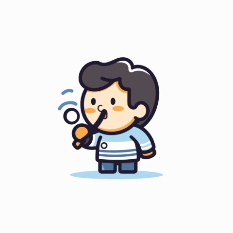 Cute boy with magnifying glass. Vector illustration in flat styl