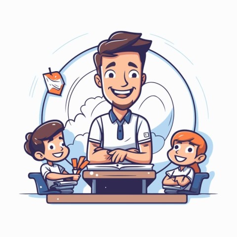 Teacher at work. Vector illustration in cartoon style. Education