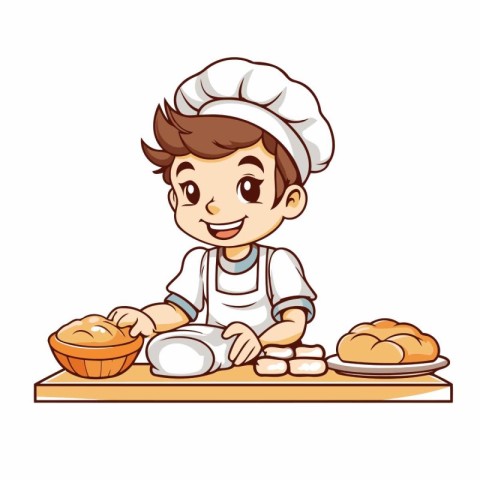 Chef boy making bread vector illustration isolated on a white ba